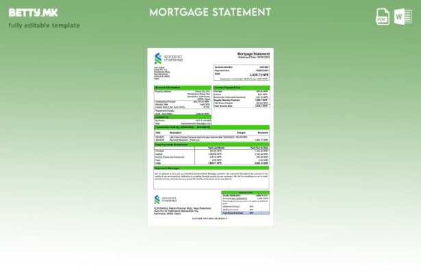 модерен стил Непал Стандардна банкарска изјава за хипотека шаблон Word и PDF