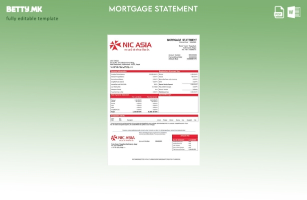 модерен стил Непал NIC Азија банка изјава за хипотека Шаблон Word и PDF шаблон