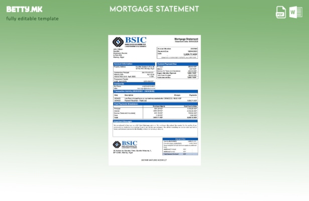 модерен стил Нигер BSIC банка изјава за хипотека Шаблон Word и PDF шаблон