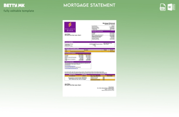 модерен стил Нигерија Поларис банка изјава за хипотека Word и PDF шаблон шаблон