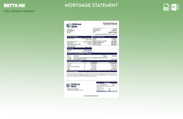 модерен стил Нигерија Optimus Bank изјава за хипотека Шаблон за Word и PDF