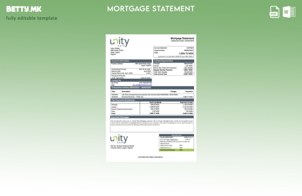 модерен стил Нигерија Unity Bank изјава за хипотека Шаблон за Word и PDF