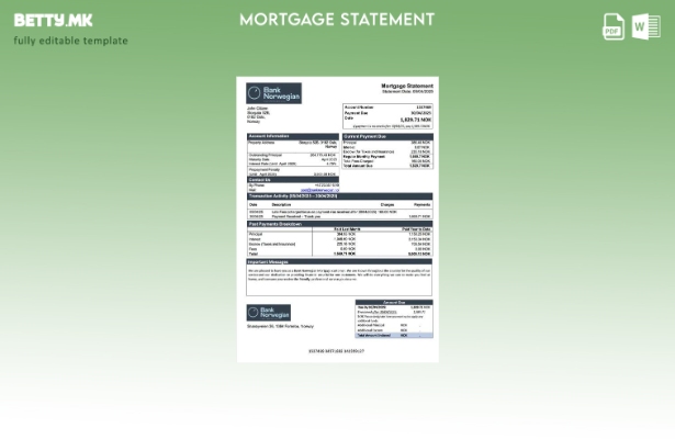 модерен стил Норвешка банка Норвешка изјава за хипотека Шаблон за Word и PDF