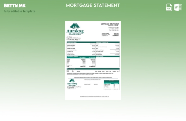 модерен стил Норвешка Aurskog Sparebank изјава за хипотека Шаблон за Word и PDF