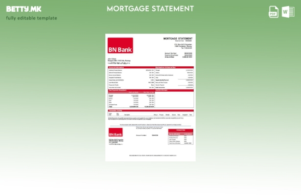 модерен стил Норвешка BN банка изјава за хипотека Шаблон Word и PDF шаблон