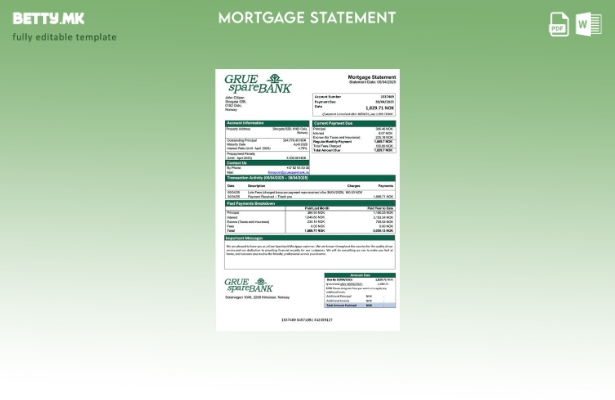 модерен стил Норвешка Grue Sparebank изјава за хипотека Шаблон за Word и PDF