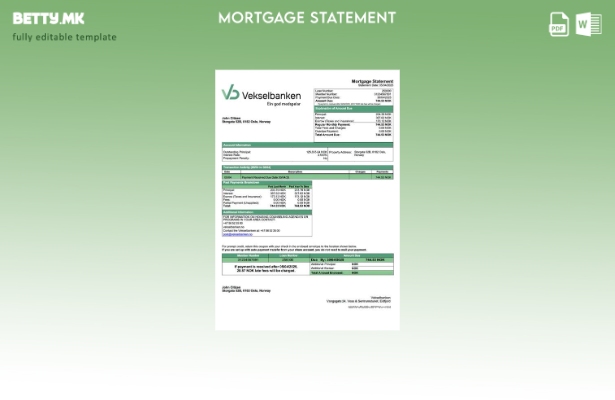 модерен стил Норвешка Vekselbanken изјава за хипотека Шаблон за Word и PDF