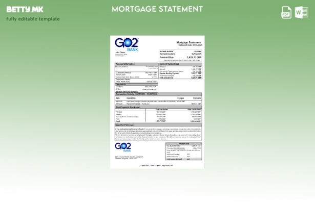 модерен стил Обединетото Кралство GO извод за хипотека од банка во шаблон за фор