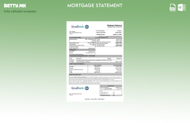 модерен стил Пакистан Фајсал изјава за хипотека во шаблон формати Word и PDF