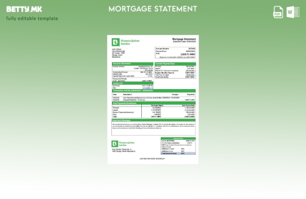 модерен стил Северна Македонија Извод за хипотека на Комерцијална банка Шаблон з
