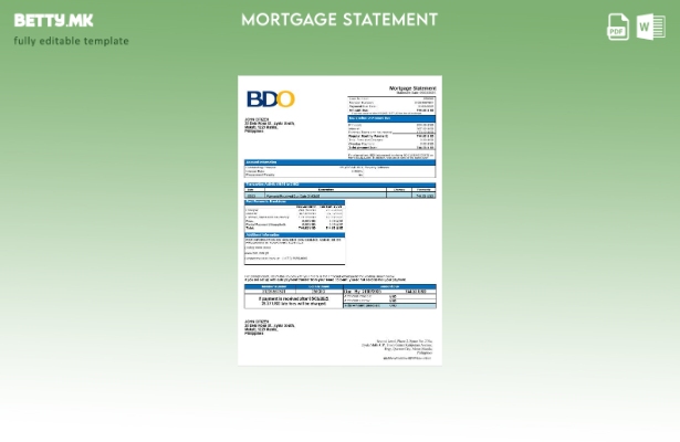 модерен стил Филипини BDO изјава за хипотека во шаблон Word и PDF формат