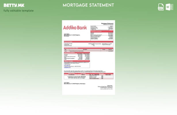 модерен стил Црна Гора Адико банка извод за хипотека Шаблон за Word и PDF