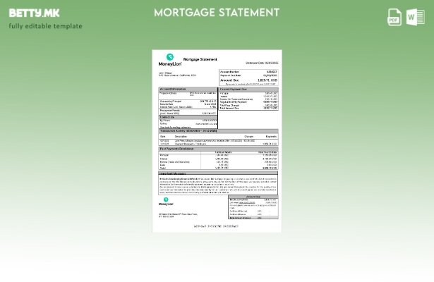 модерен стил на USA Moneylion за хипотека од банка во шаблон формати Word и PDF