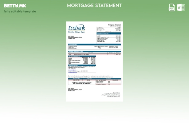 модерен стил Kenya Ecobank Кенија изјава за хипотека Шаблон за Word и PDF