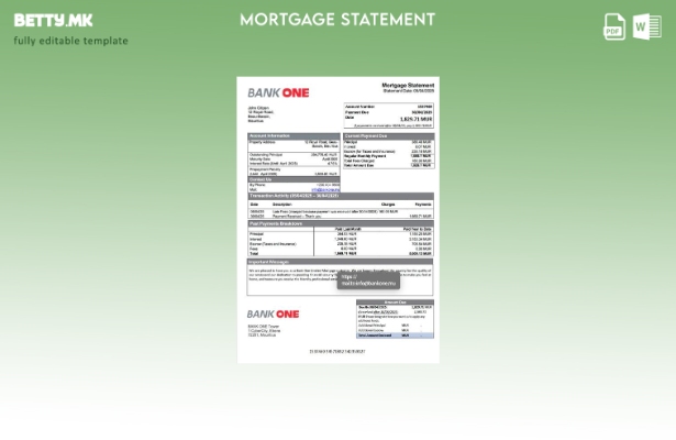 модерен стил Mauritius Bank One Limited извод за хипотека Шаблон за Word и PDF