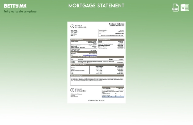 модерен стил Monaco Banque Havilland изјава за хипотека Шаблон за Word и PDF