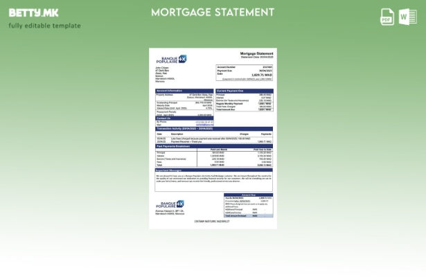 модерен стил Morocco Banque Populaire du Center Sud изјава за хипотека Шаблон за