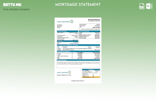 модерен стил Norway Luster Sparebank изјава за хипотека Шаблон за Word и PDF