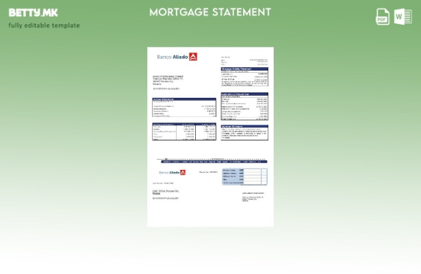 модерен стил Panama Banco Aliado изјава за хипотека во шаблон за формати Word и