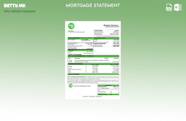 модерен стил USA Green Dot изјава за хипотека во шаблон за формати Word и PDF