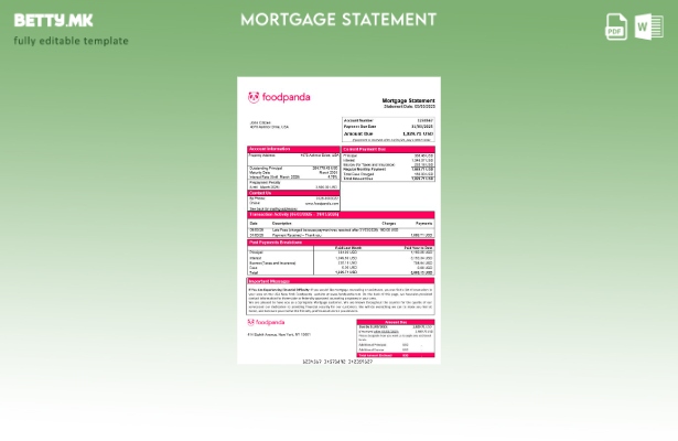 модерен стил USA New York Foodpanda изјава за хипотека во шаблон за формати Word