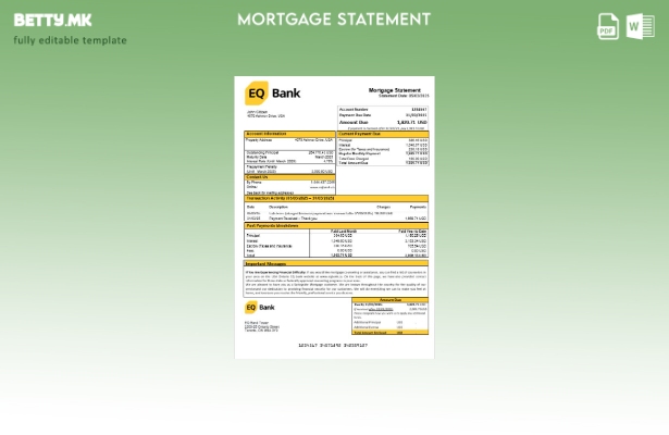 модерен стил USA Ontario EQ извод за хипотека од банка во шаблон за формати Word