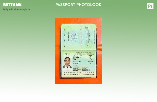 Модерен стил Шаблон за изглед на фотографија од дипломатски пасош на Костарика