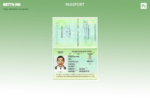 Модерен стил шаблон за дипломатски пасош на Костарика