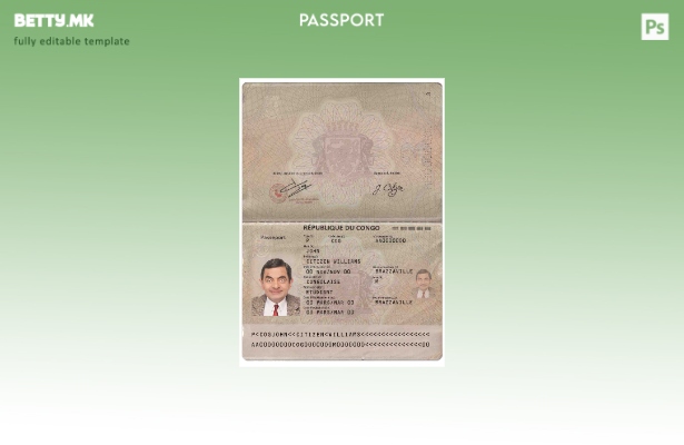 Модерен стил шаблон за пасош на Конго (сегашен).