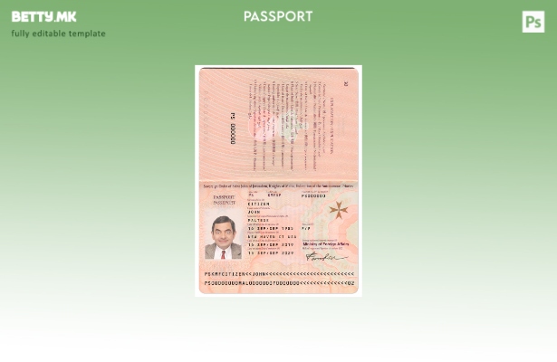 Модерен стил шаблон за пасош на Малта (сегашен).