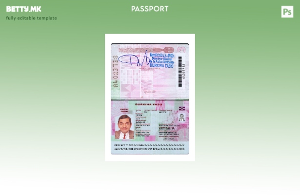 Модерен стил, сегашен шаблон за пасош на Буркина Фасо