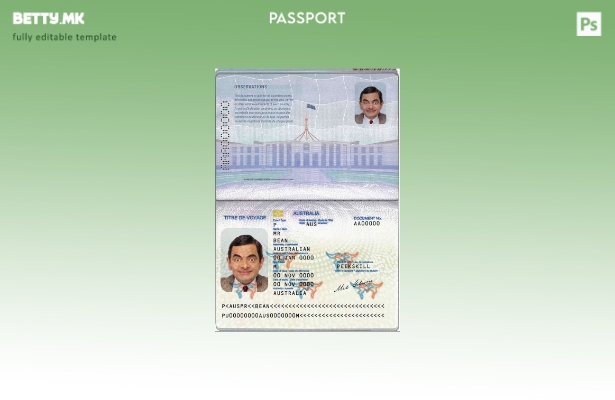 Шаблон за австралиски пасош во модерен стил (патен документ за конвенција).