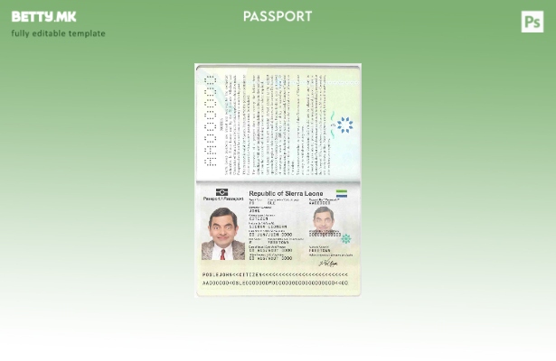 Шаблон за пасош во модерен стил на Сиера Леоне