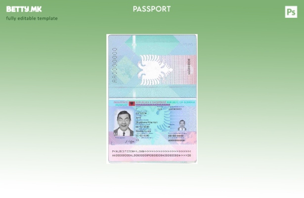 Шаблон за пасош на Албанија во модерен стил