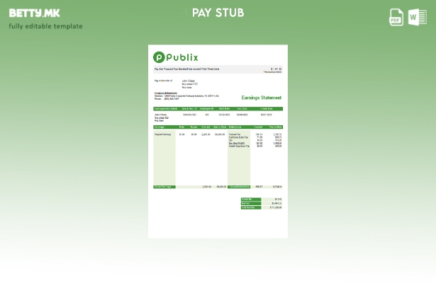 Модерен стил на САД Publix Super Markets Inc. Шаблон за плаќања за никулци од ко