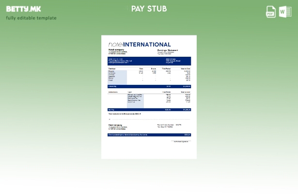 Модерен стил шаблон за платен список на Хотел Интернационален