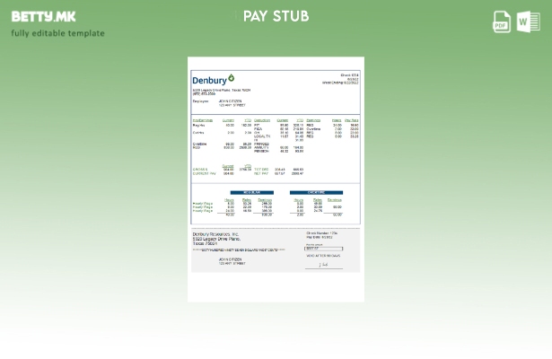 Модерен стил USA Denbury Resources Inc. Шаблон paystub на компанијата за нафта и