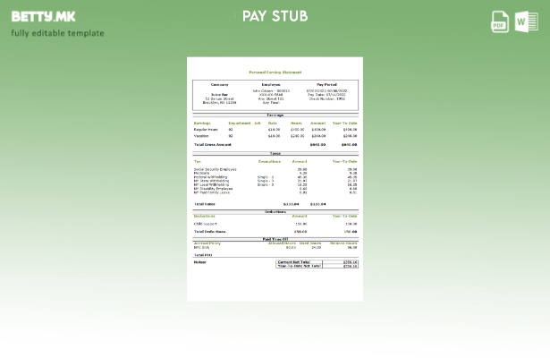 Модерен стил, шаблон за личен извештај за заработка во САД