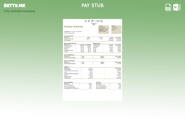 модерен стил САД Керинг компанија за луксузни стоки шаблон paystub