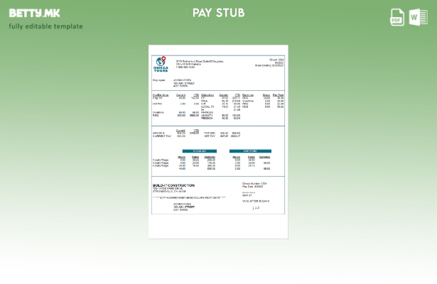 модерен стил САД Omega Tours туристичка компанија paystub шаблон