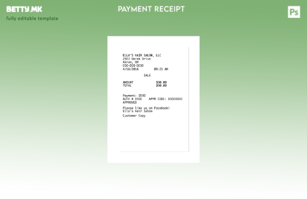 Модерен стил Шаблон за потврда за плаќање на Ella'S Hair Salon Llc