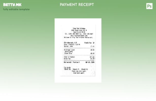 Модерен стил на шаблон за проверка на плаќање во Јинг Тајландска кујна