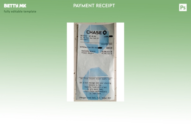 Модерен стил на USA Chase за потврда за плаќање во банка