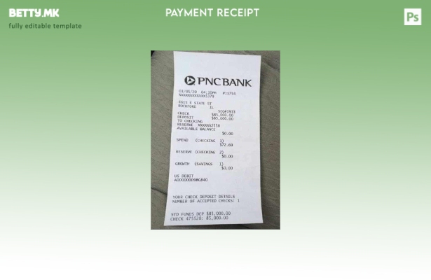 Модерен стил на USA Pnc банкарска потврда за плаќање