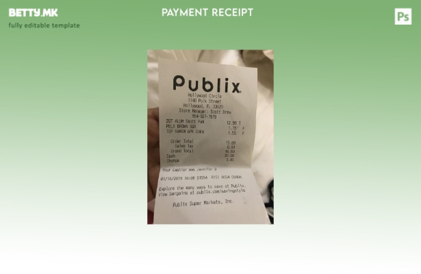 Модерен стил на USA Publix за потврда за плаќање во супермаркет