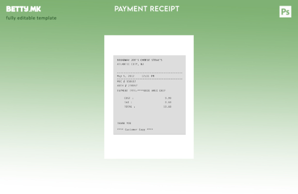 Модерен стил шаблон за потврда за плаќање со сирење на Бродвеј Џо