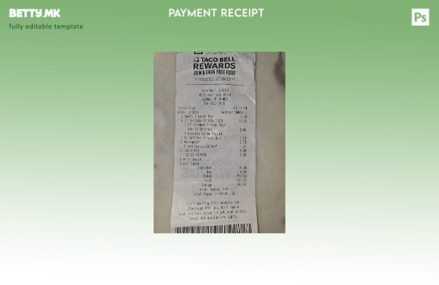 Модерен стил шаблон за потврда за плаќање Taco Bell Rewards