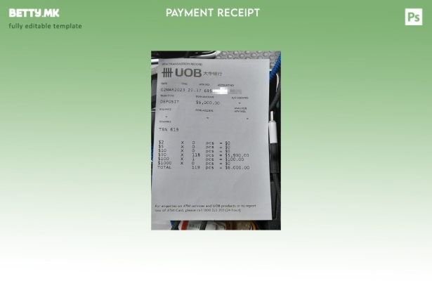 Модерен стил шаблон за уплатница на банка во Сингапур Uob
