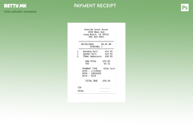 Модерен стил, Шаблон за потврда за плаќање на Seaside Sushi House