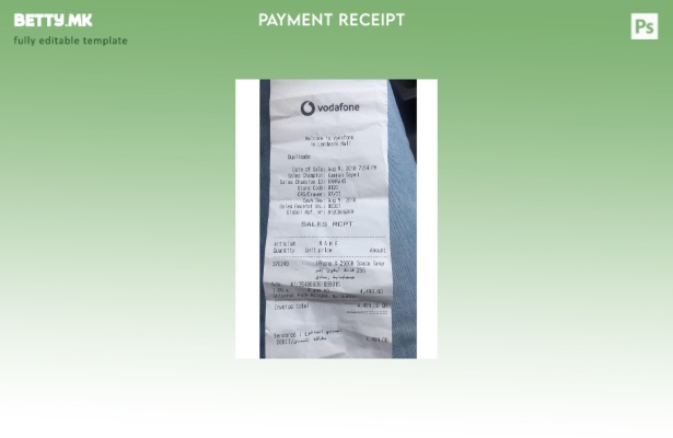 Модерен шаблон за потврда за плаќање на Водафон
